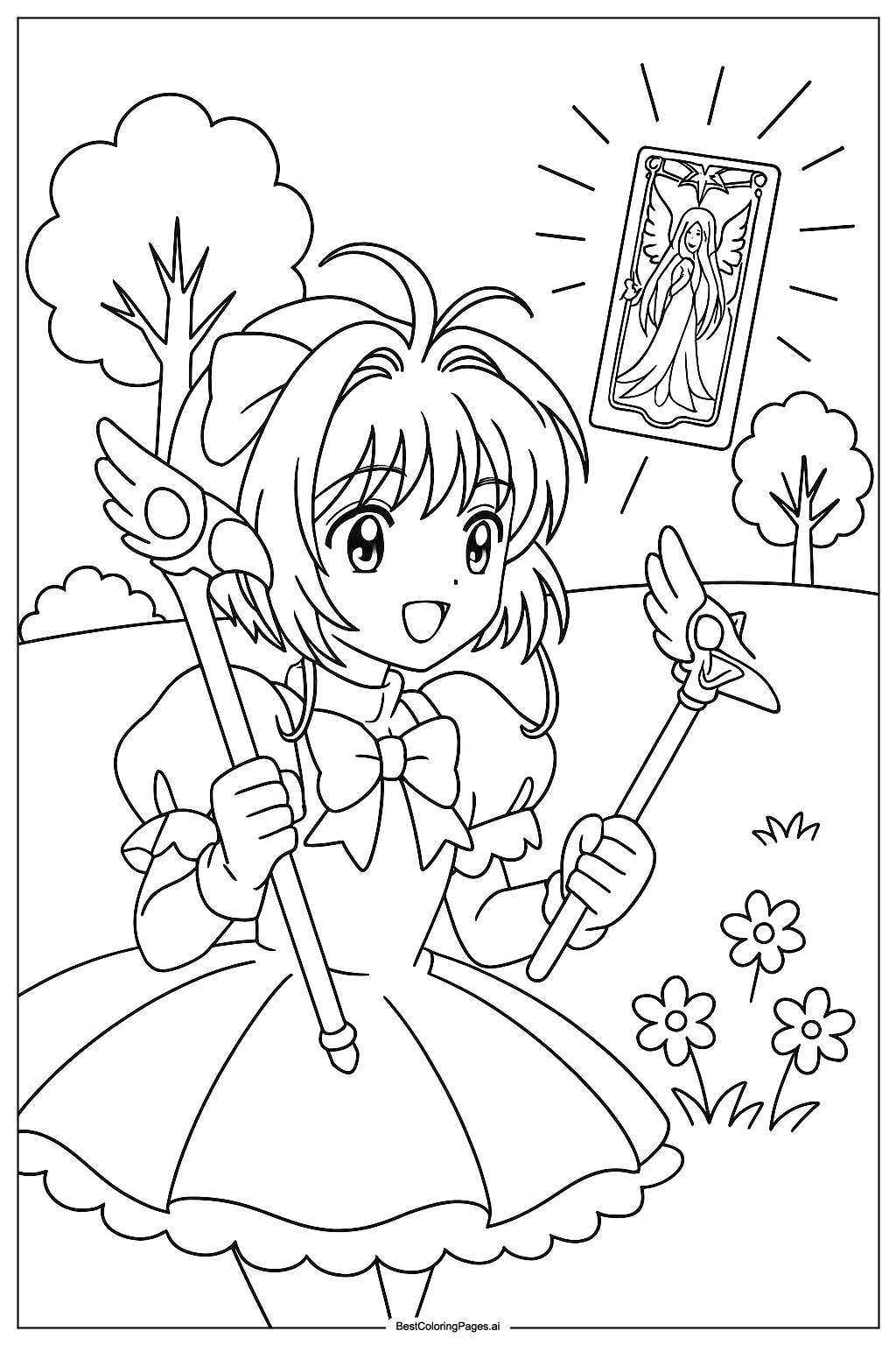 Cardcaptor Sakura capturing card in park Coloring Page