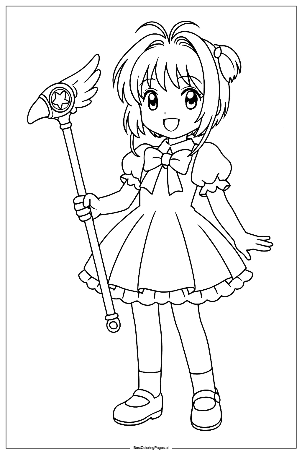 Cardcaptor Sakura holds wand Coloring Page