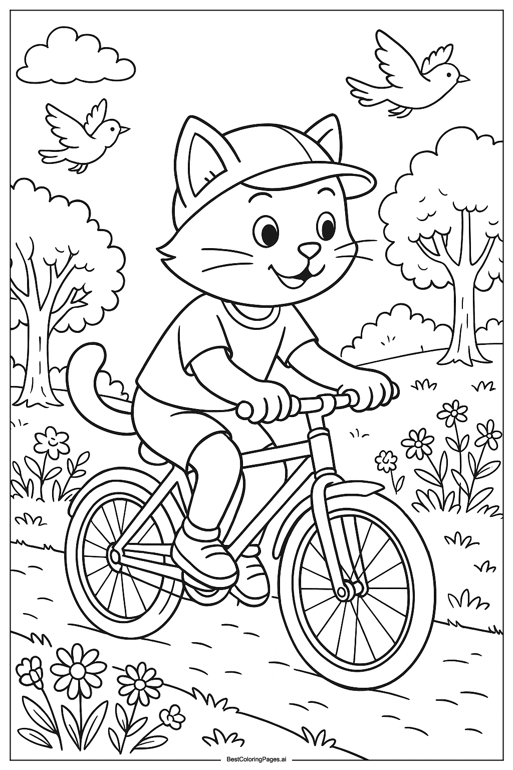 Dibujos de Gato paseando en bicicleta para Colorear