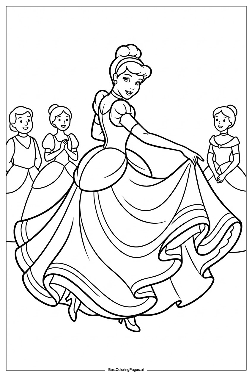 Desenhos de Cinderela dançando no baile real para Colorir