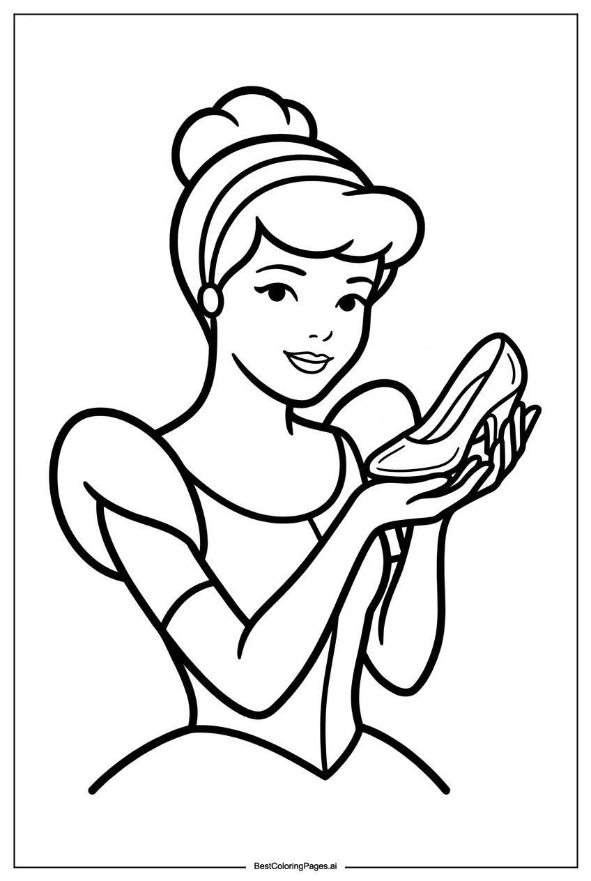 Desenhos de Cinderela Segurando o Sapatinho de Cristal para Colorir