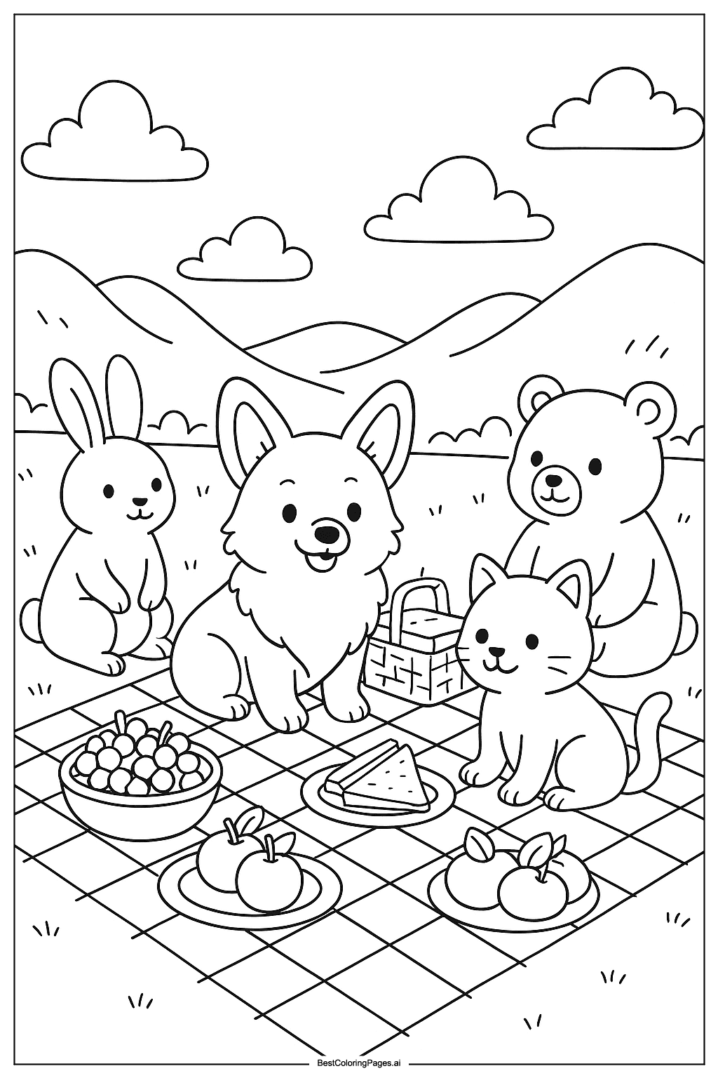 Corgi and friends picnic