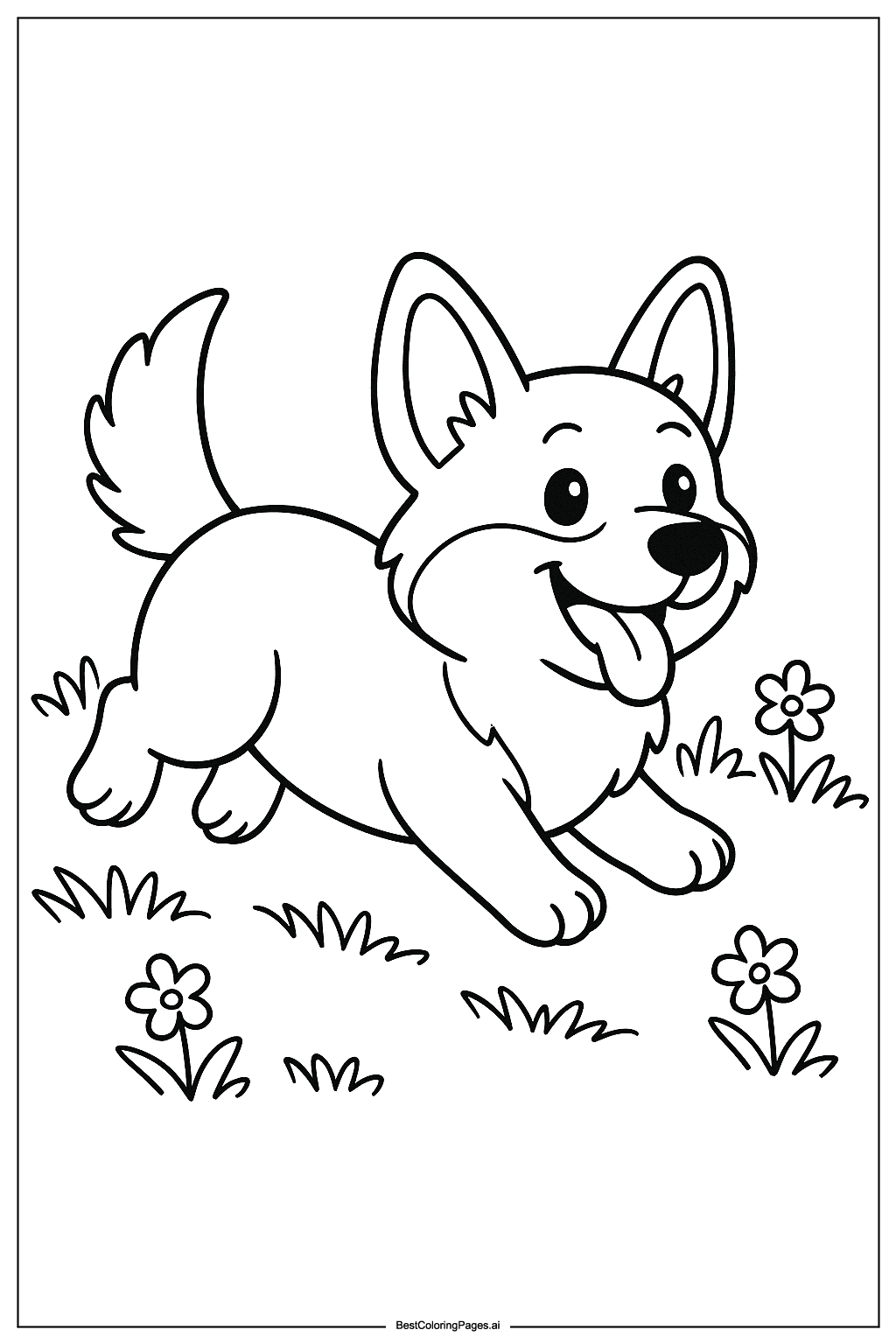 Tranh tô màu Chú Corgi Vui Đùa Trong Công Viên