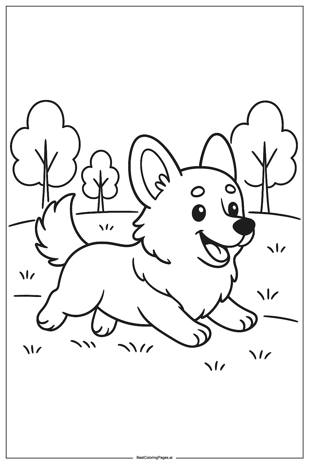 Corgi playing in park Coloring Page