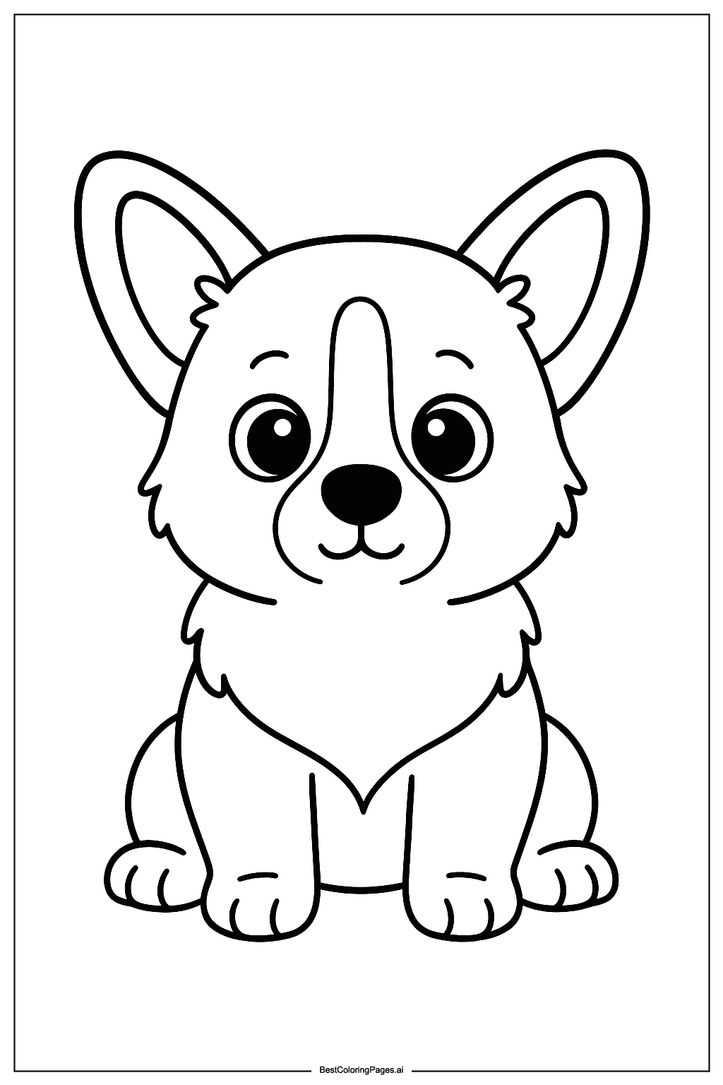 ภาพระบายสี ลูกสุนัขคอร์กี้นั่งยิ้มหวาน