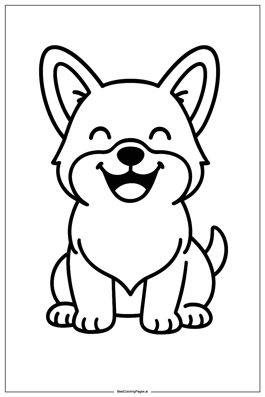 Corgi sitting happily Coloring Page