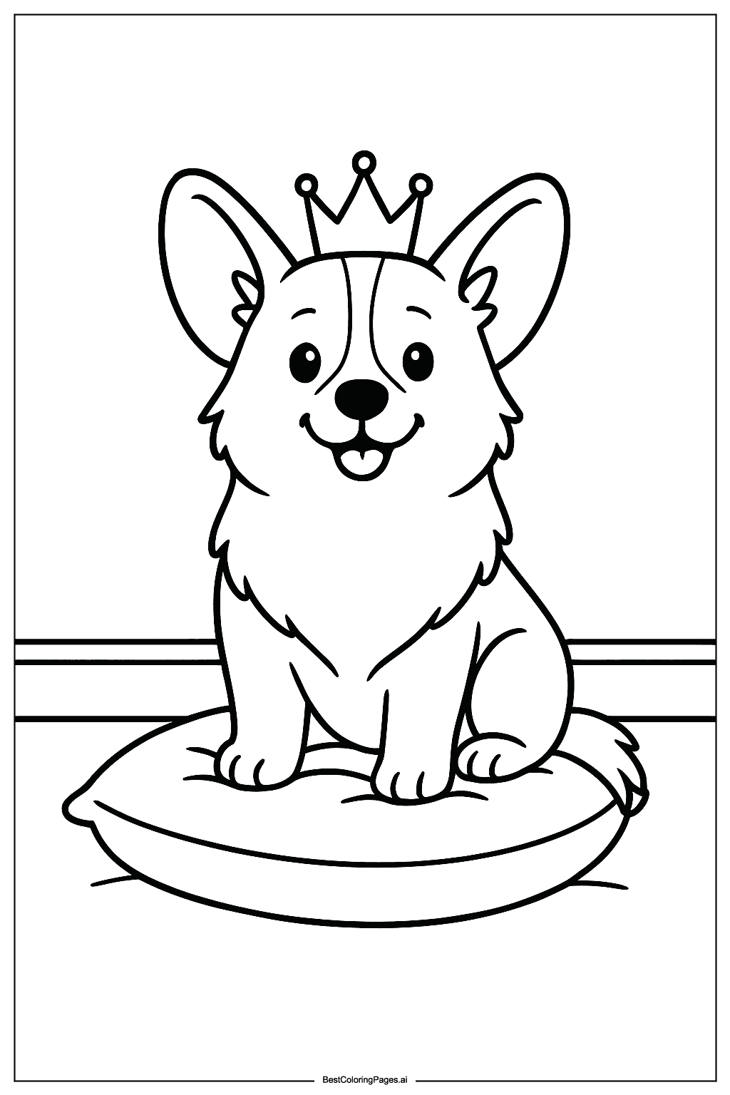 Corgi wearing crown Coloring Page