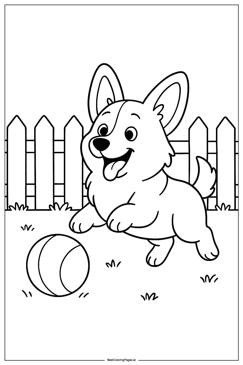 Corgi with ball Coloring Page
