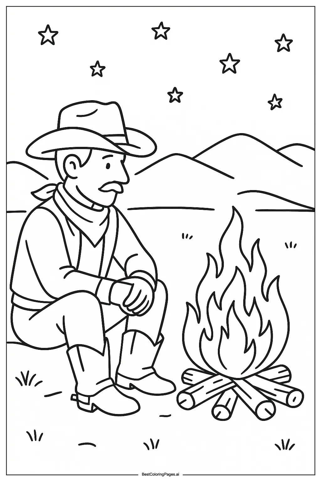 Cowboy at a campfire