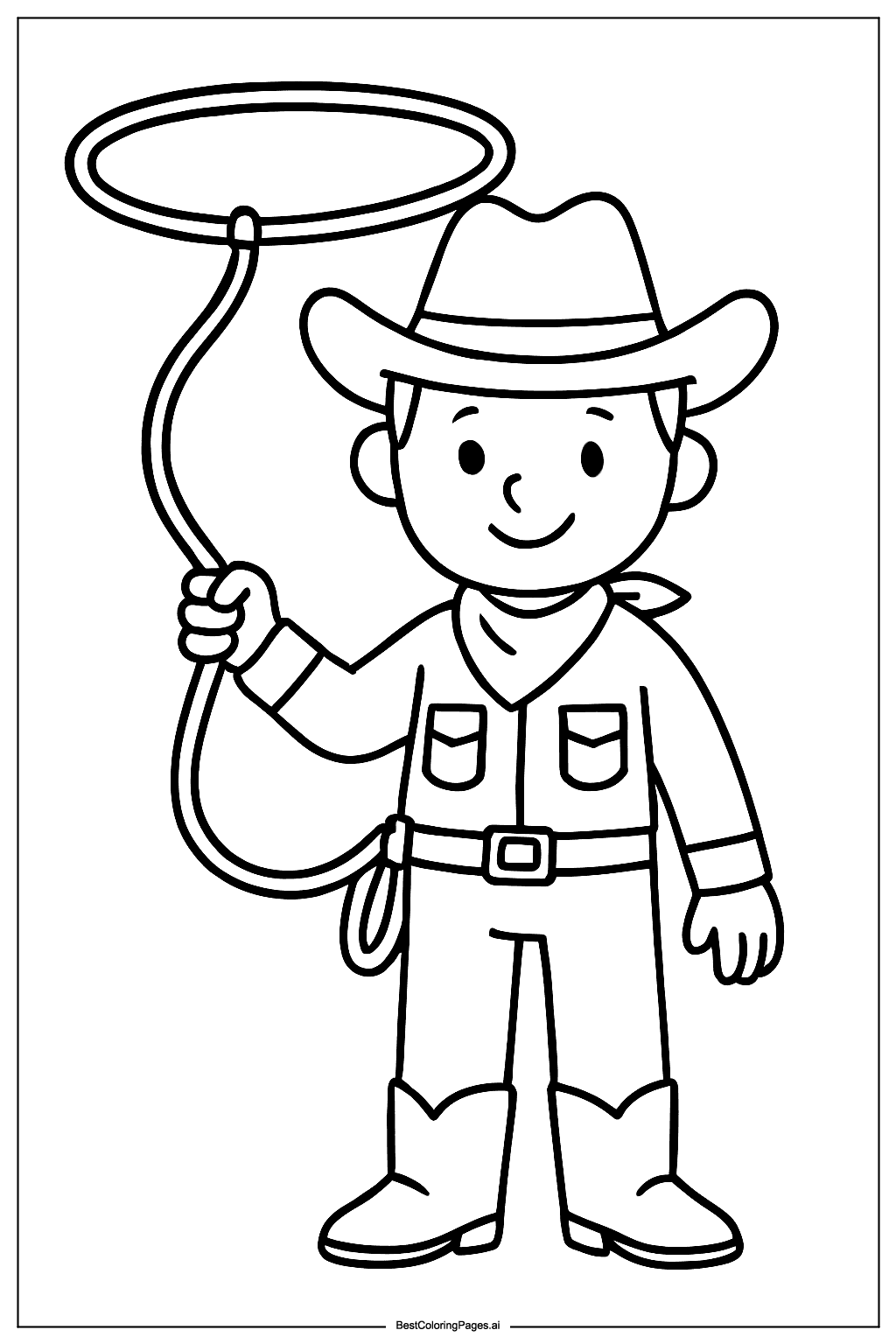 Cowboy holding lasso Coloring Page