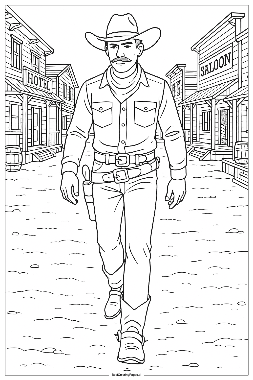 Cowboy in a frontier town