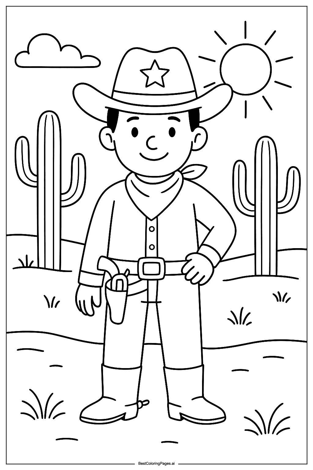 Cowboy in desert Coloring Page