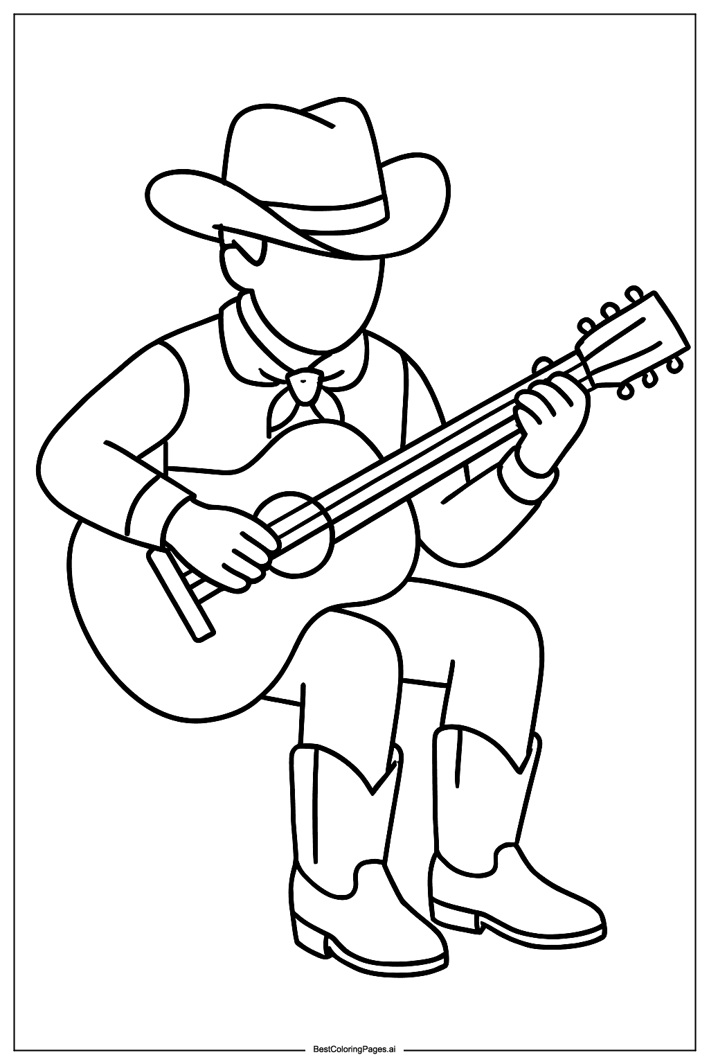 Cowboy playing guitar Coloring Page