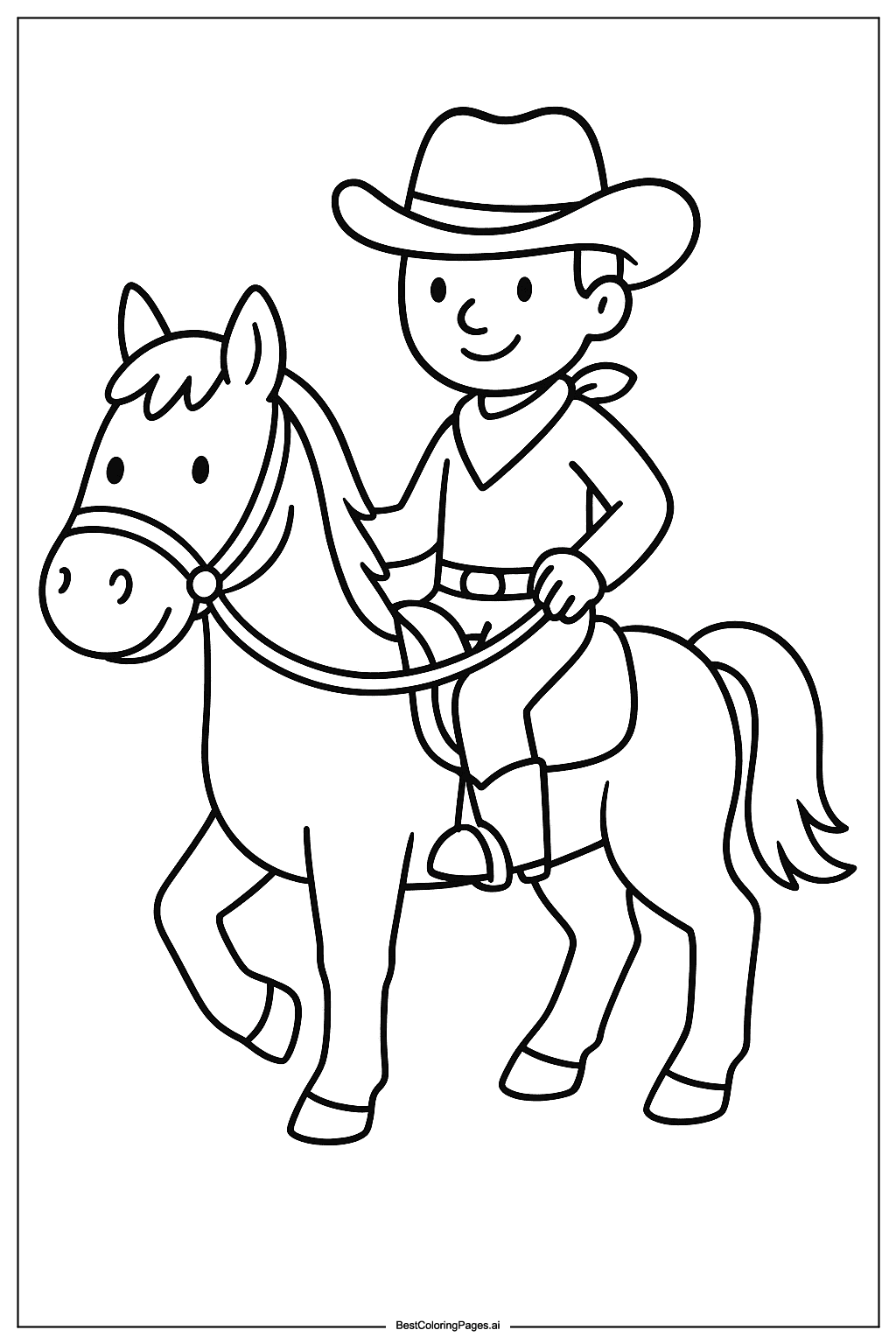 Cowboy riding horse Coloring Page