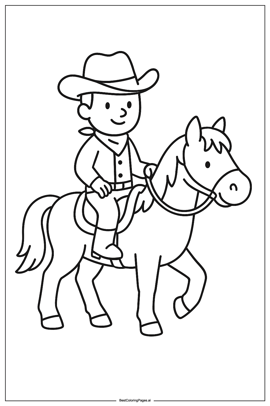 Cowboy riding horse Coloring Page