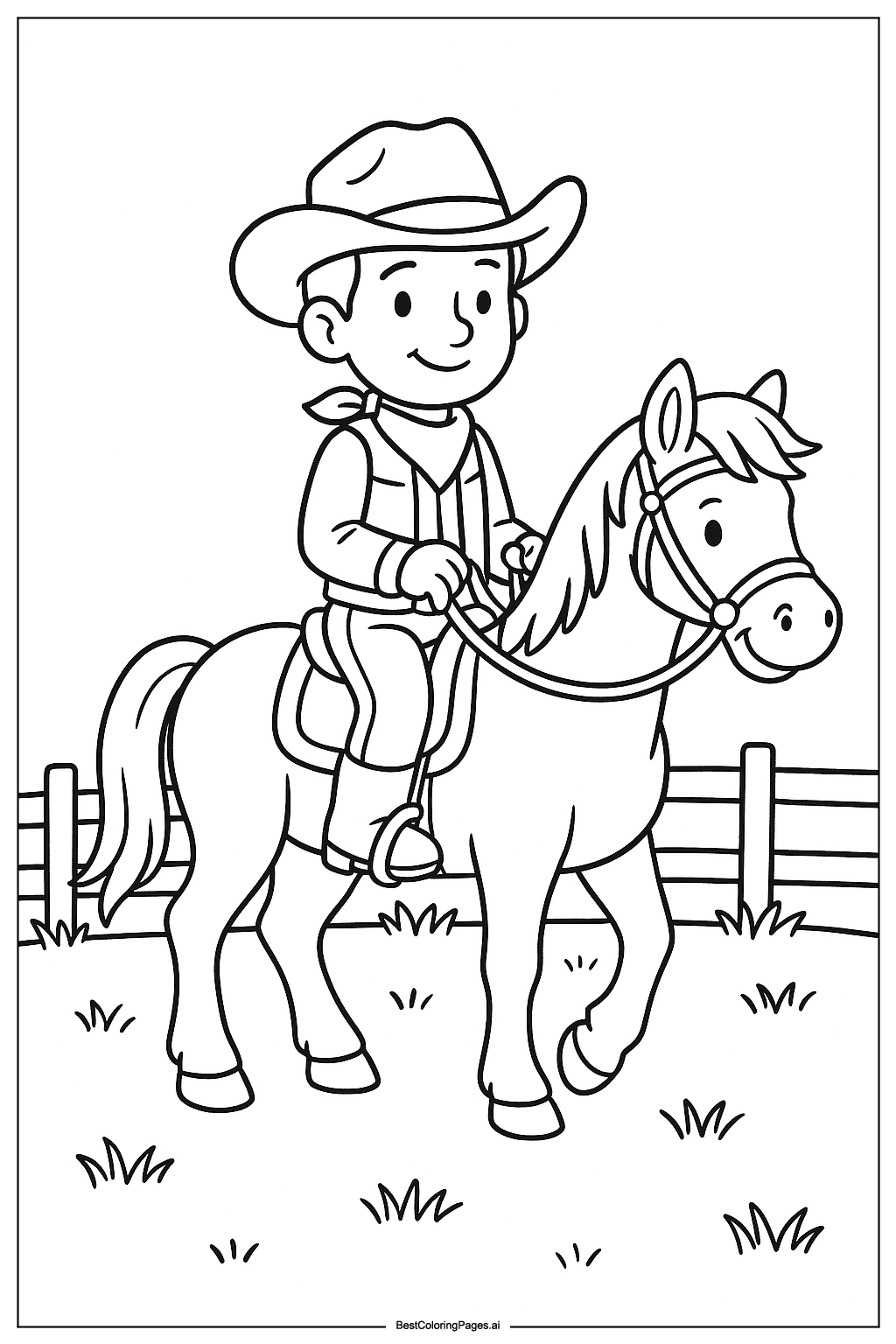 cowboy riding horse in field