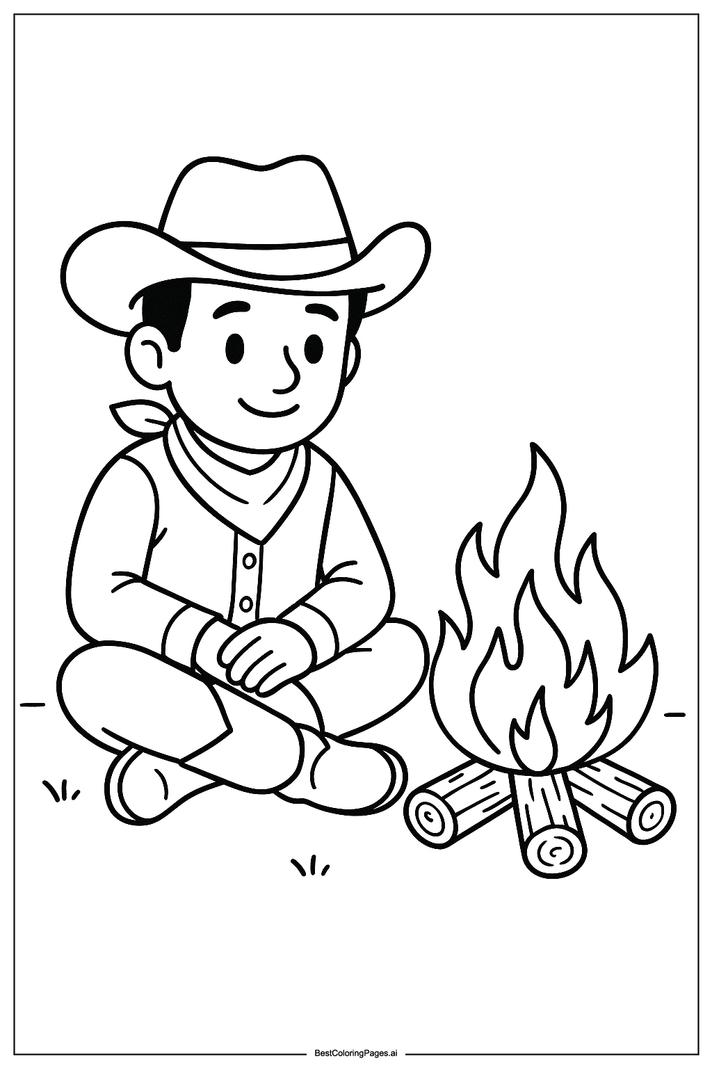Cowboy sitting by campfire