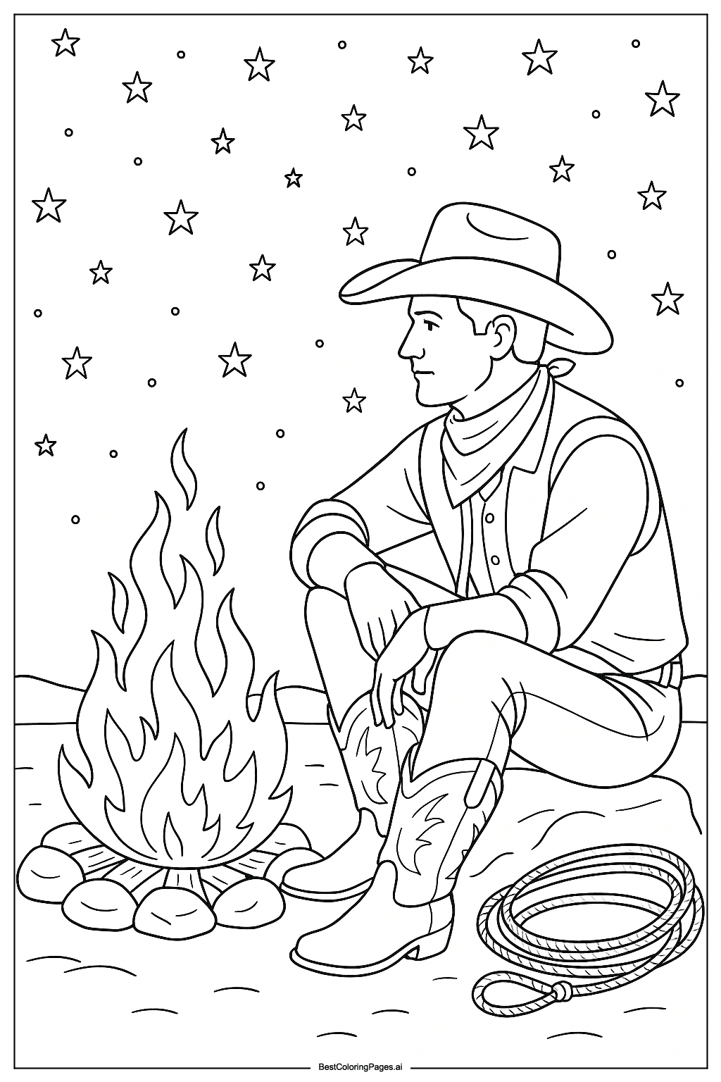 Cowboy under starry sky