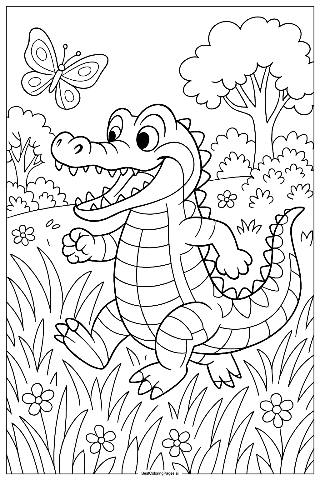 Crocodile chasing butterfly