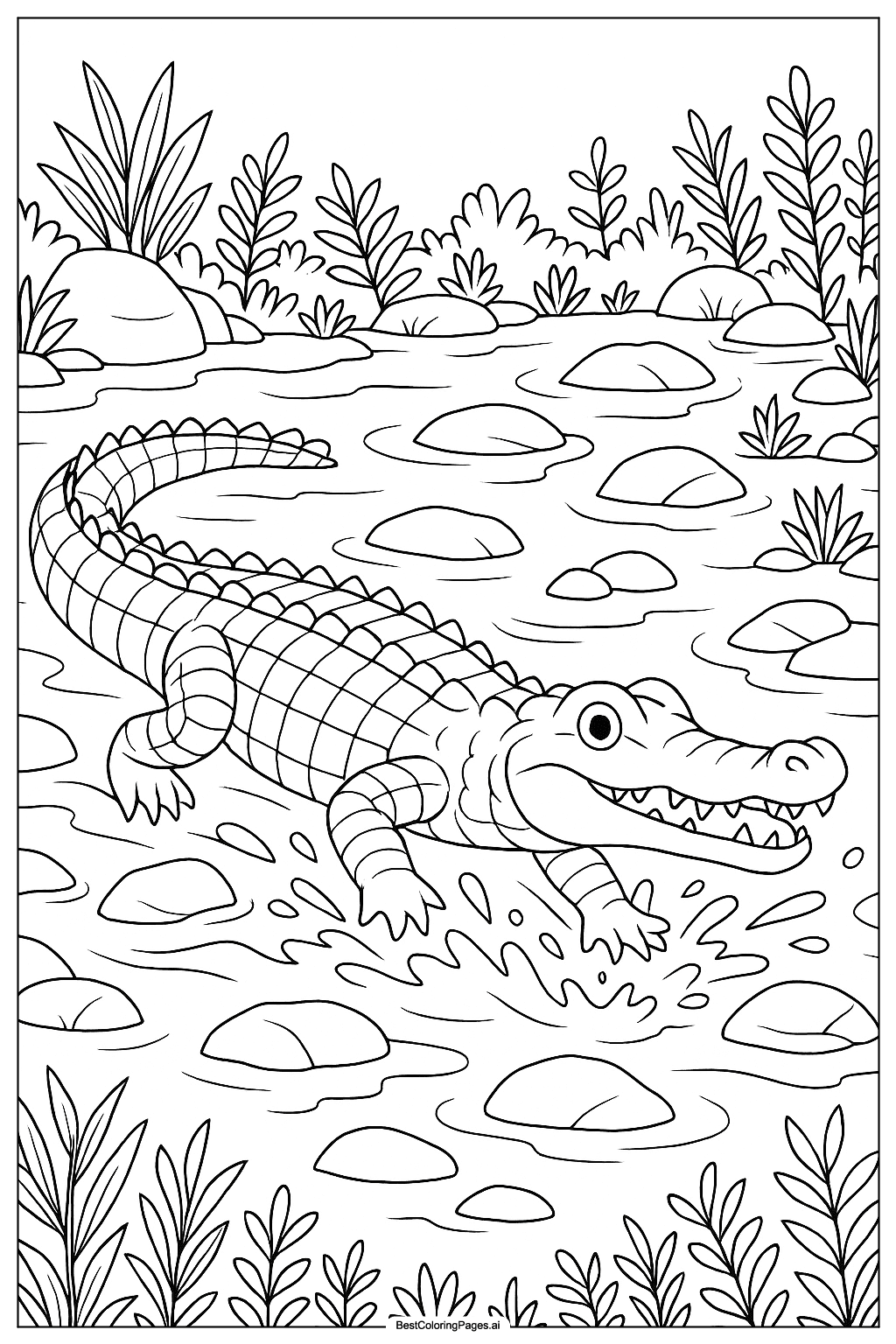 Crocodile crossing river