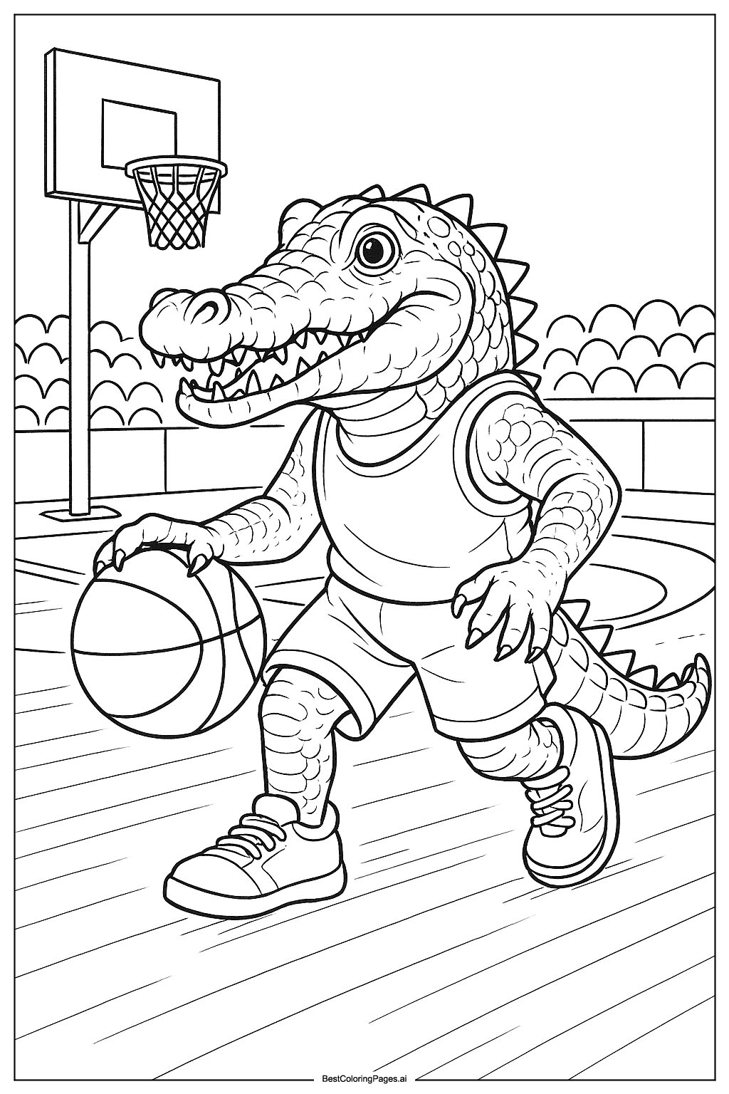 Crocodile playing basketball Coloring Page