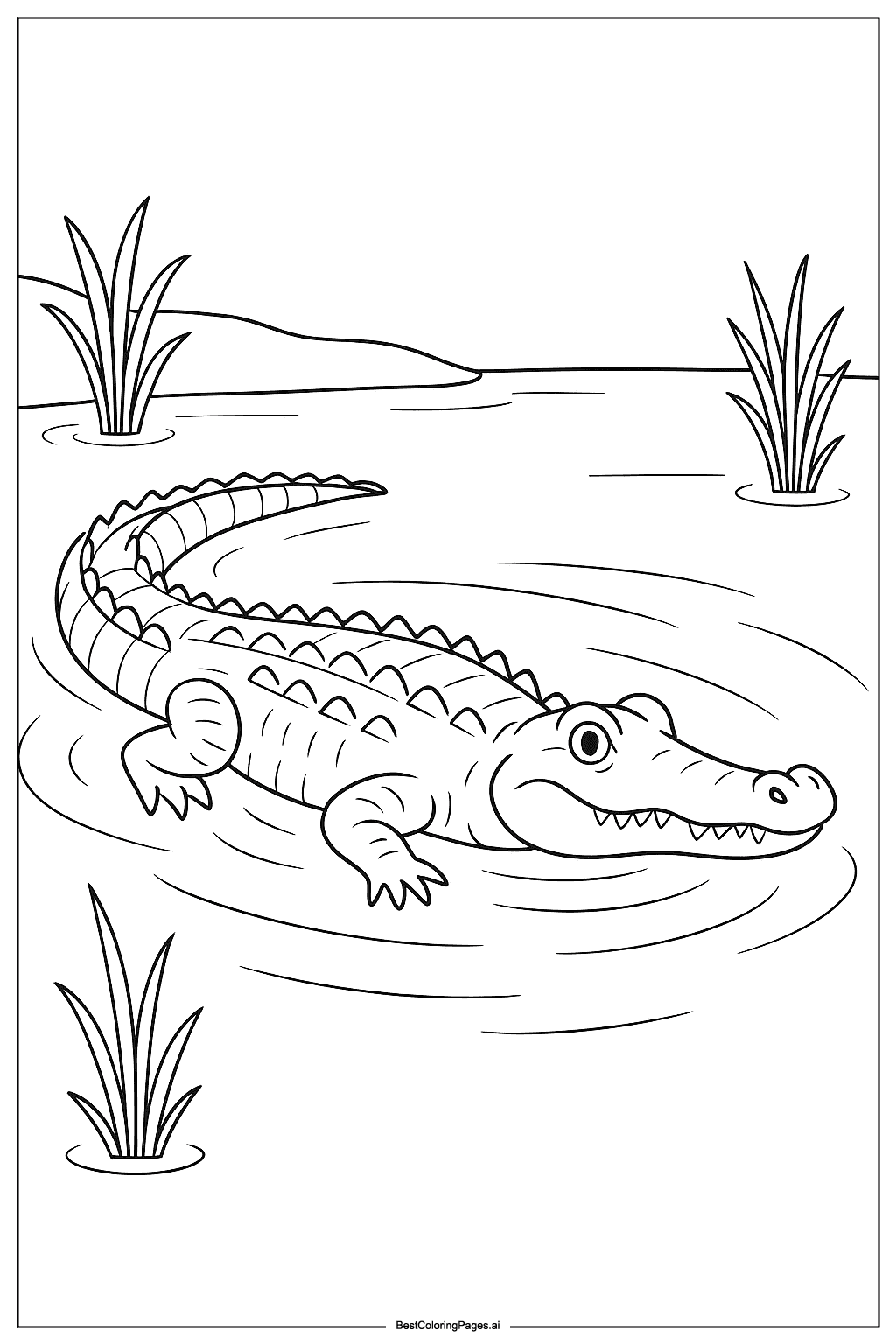 crocodile swimming in river Coloring Page