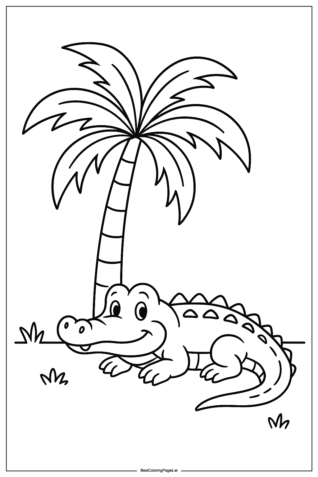 Crocodile under palm Coloring Page
