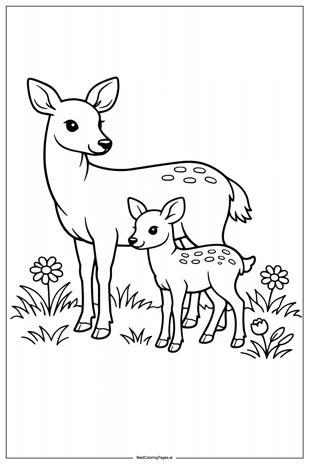 Disegni di Mamma cerva con il suo cerbiatto da Colorare