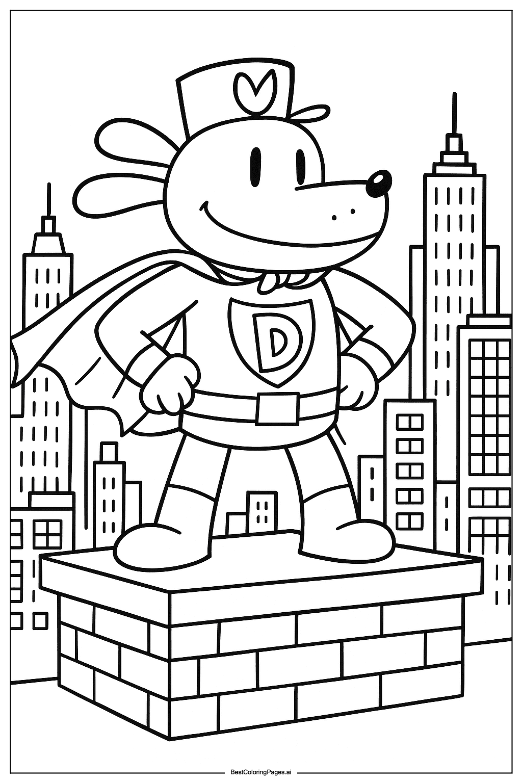 Dog Man in superhero costume Coloring Page