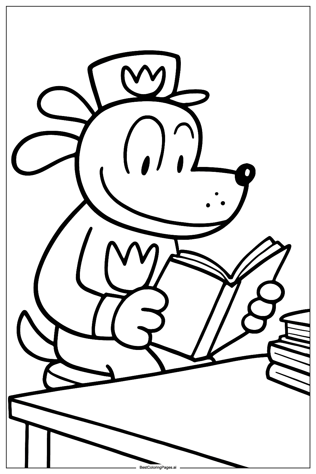 Dog Man reading a book Coloring Page