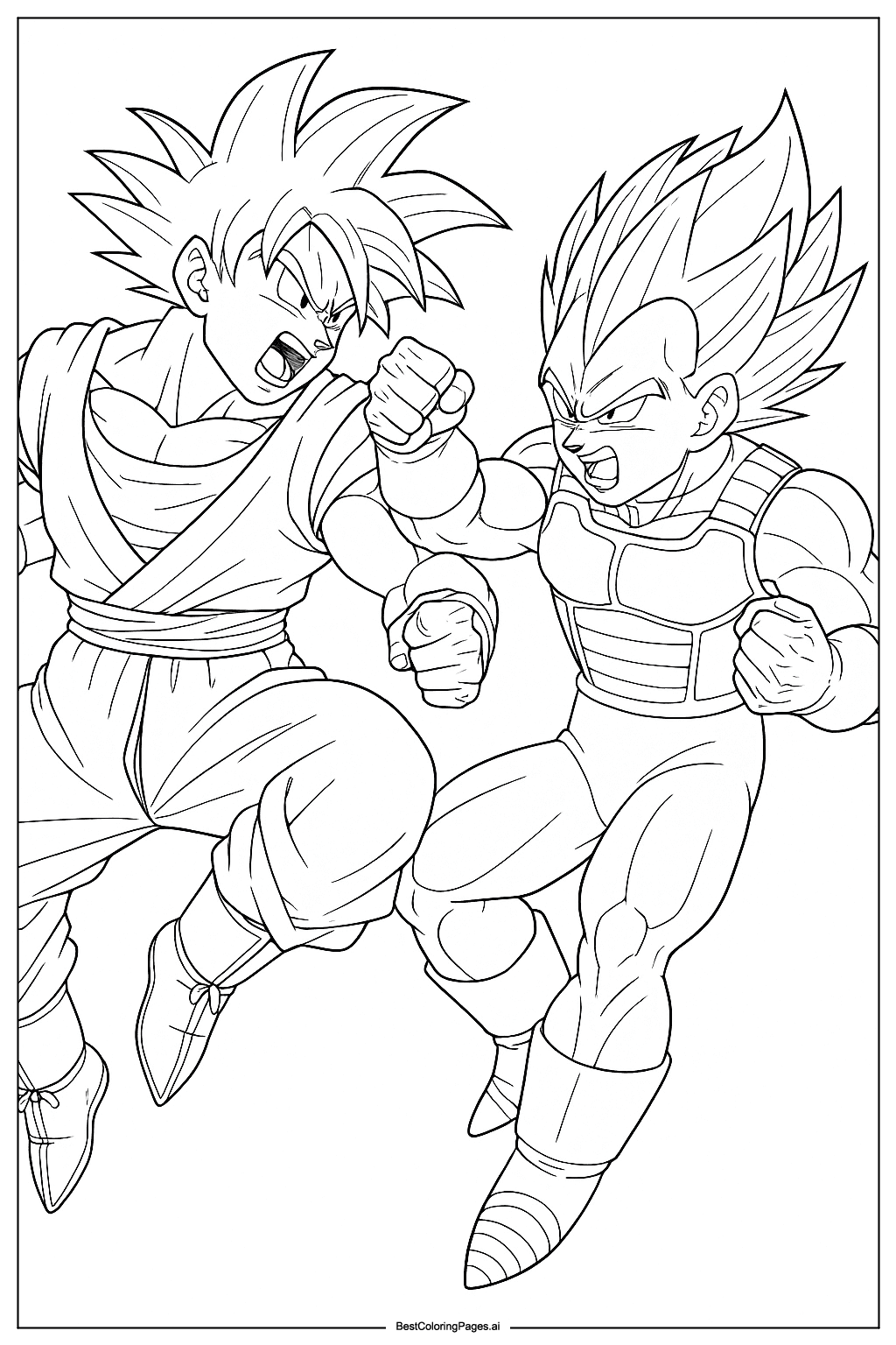 Goku fighting Vegeta Coloring Page