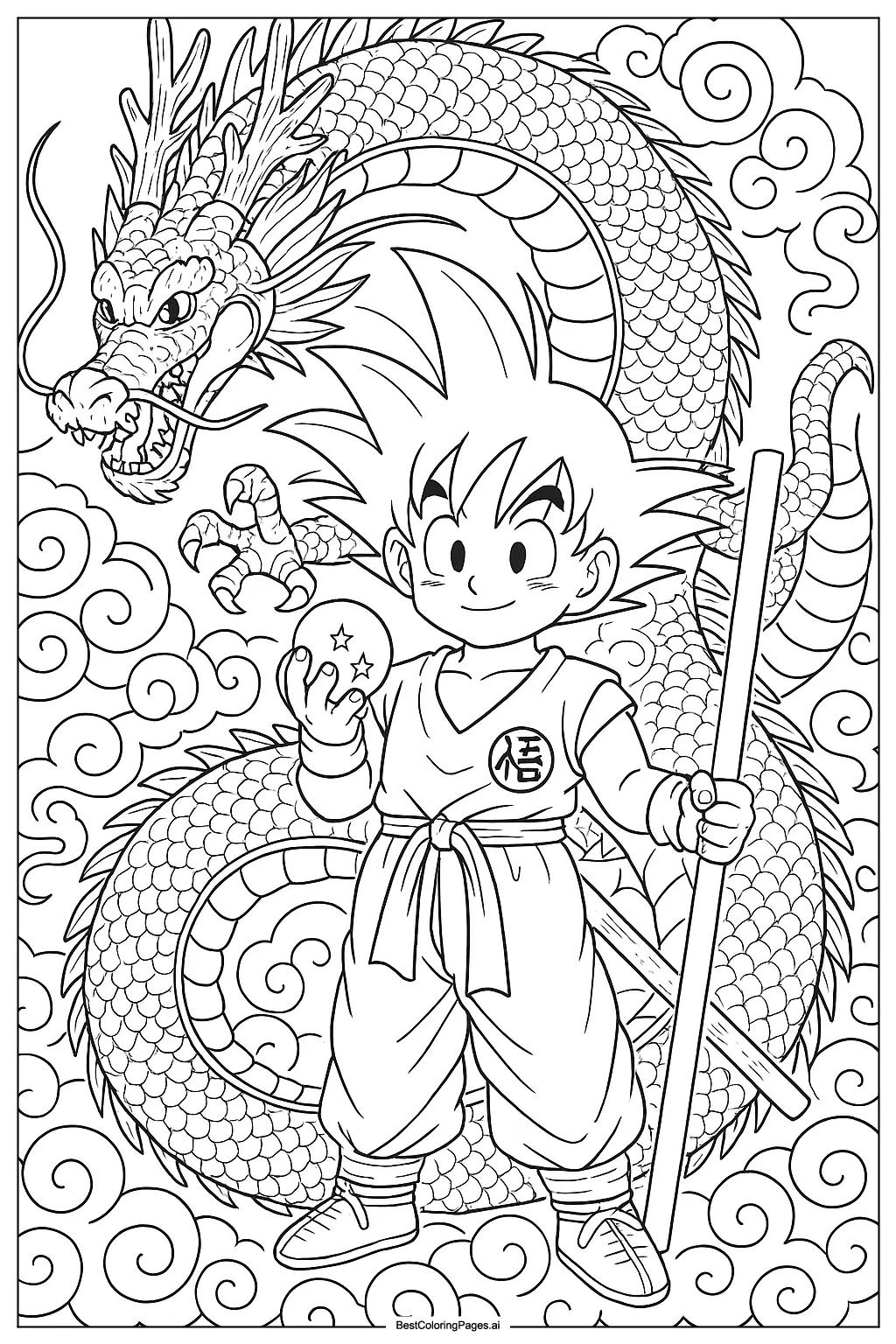 Disegni di Goku con il Drago Shenron da Colorare