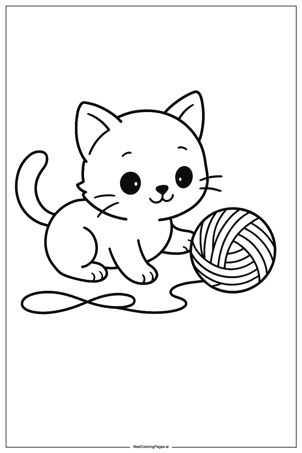 Kitten playing with yarn Coloring Page