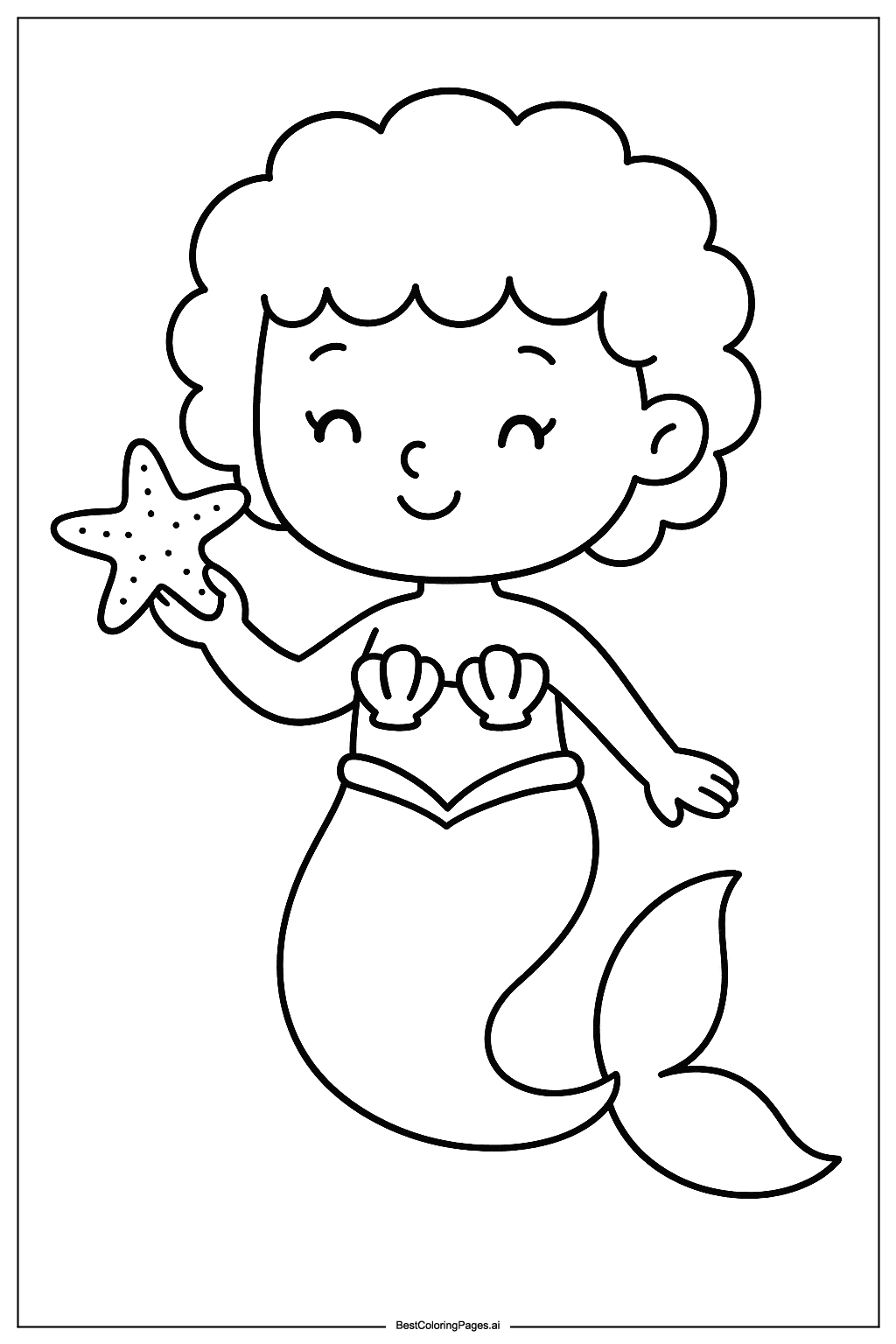 Раскраски Русалочка с морской звездой