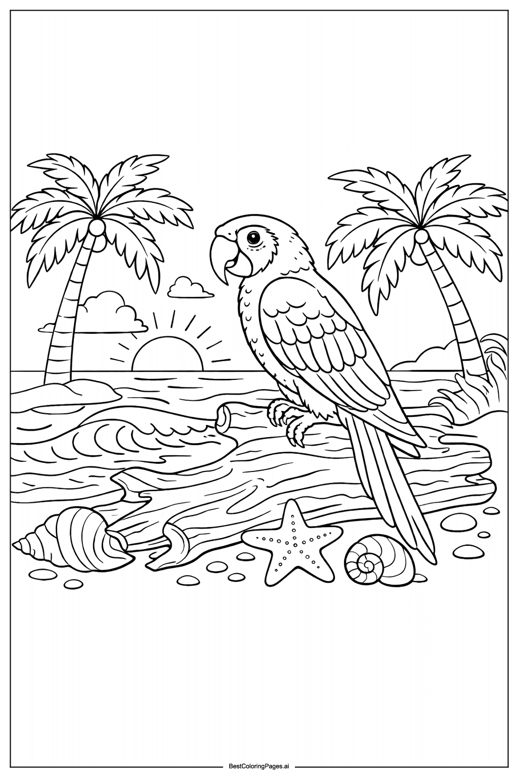 Papagei am tropischen Strand Ausmalbilder