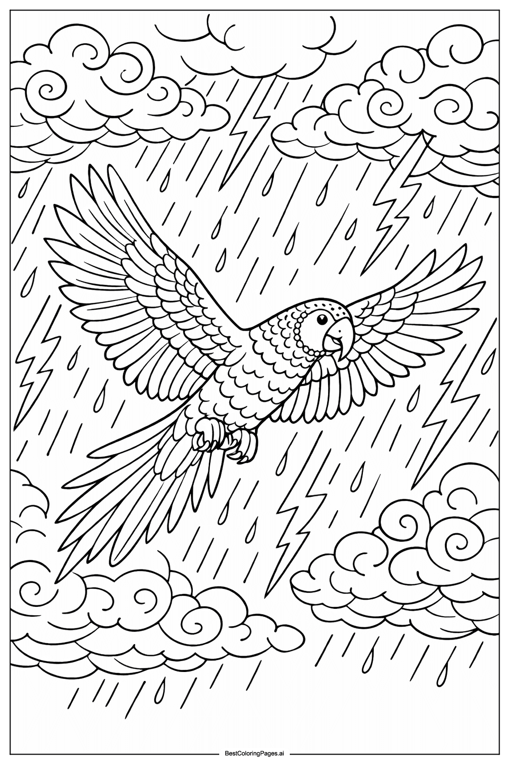 Ein mutiger Papagei im Gewitter Ausmalbilder
