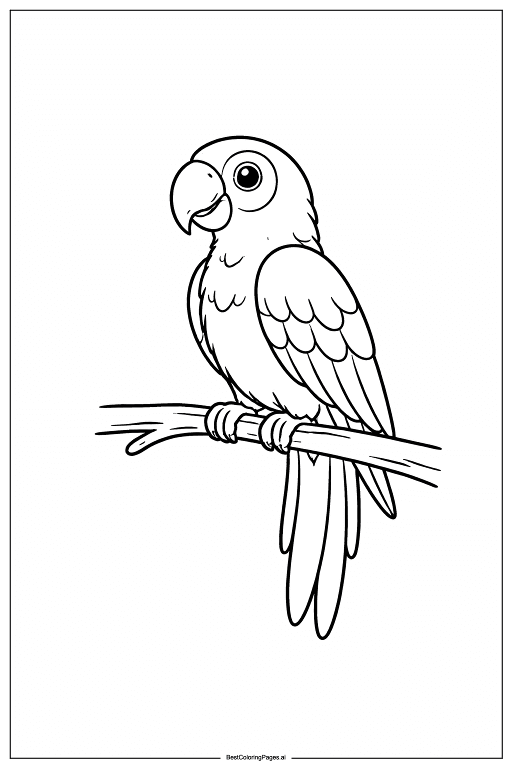 Papagei auf einem Ast Ausmalbilder