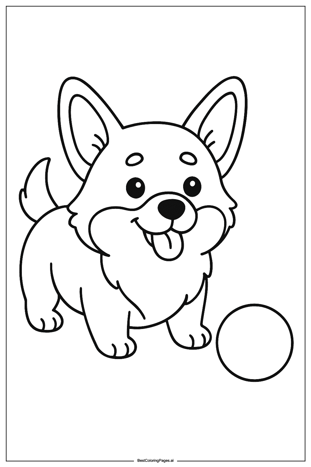 Playful corgi with ball Coloring Page