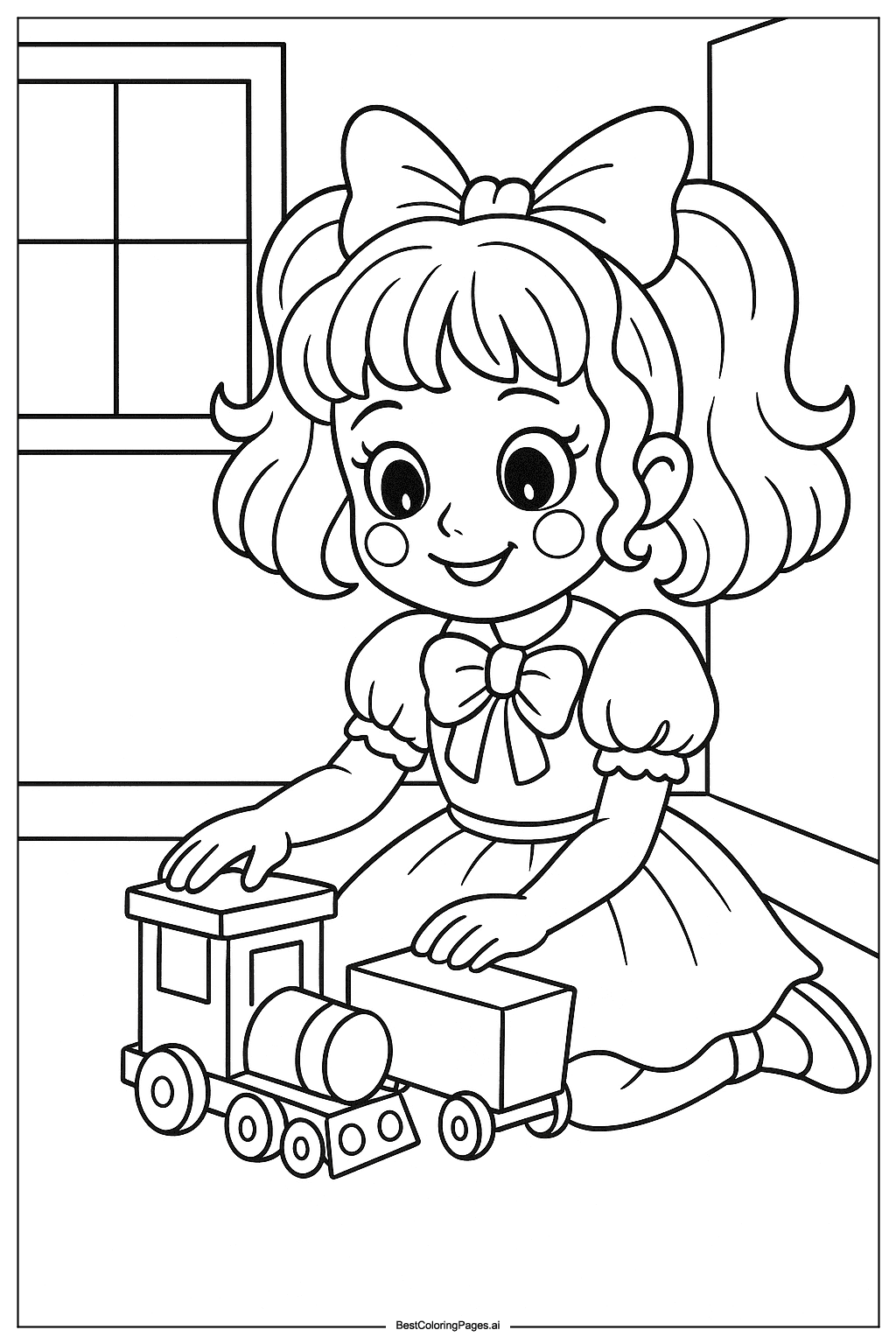 Dibujos de Poppy Playtime jugando con un tren de juguete para Colorear