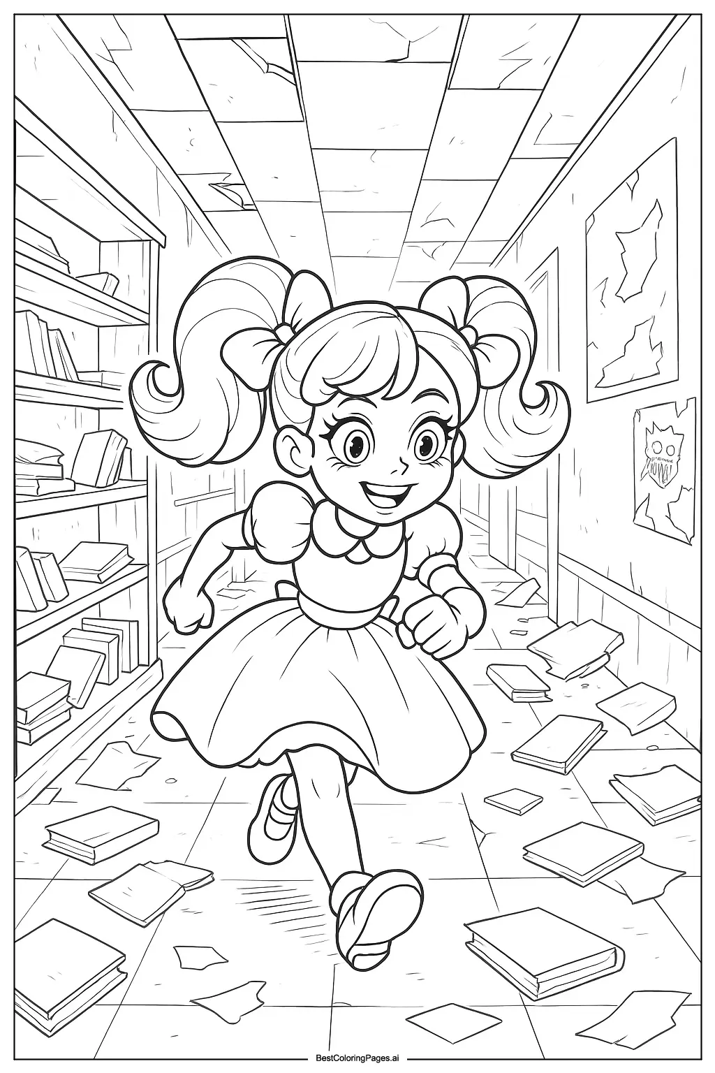 Dibujos de Poppy corriendo por el pasillo de la escuela para Colorear