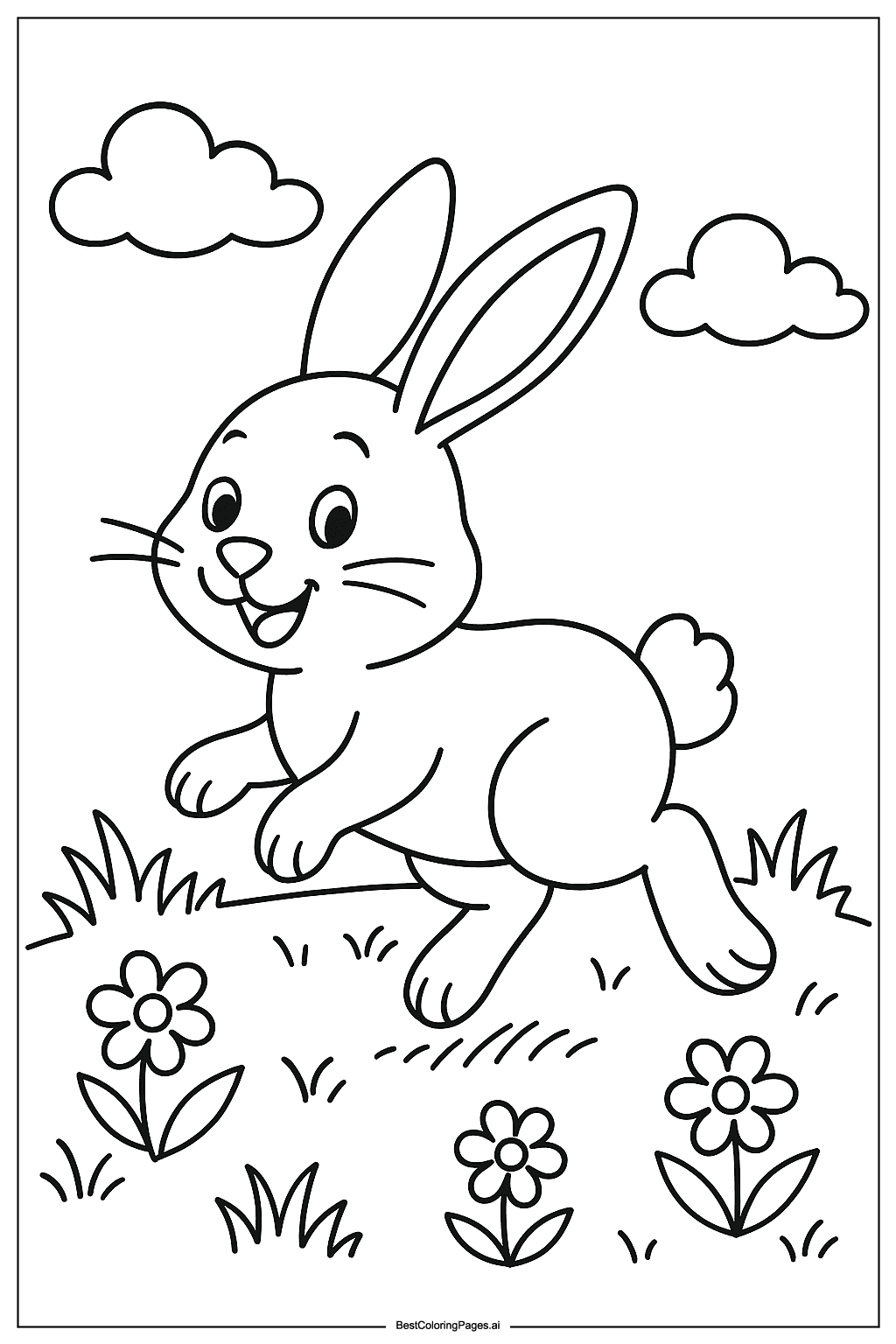 rabbit hopping in field Coloring Page