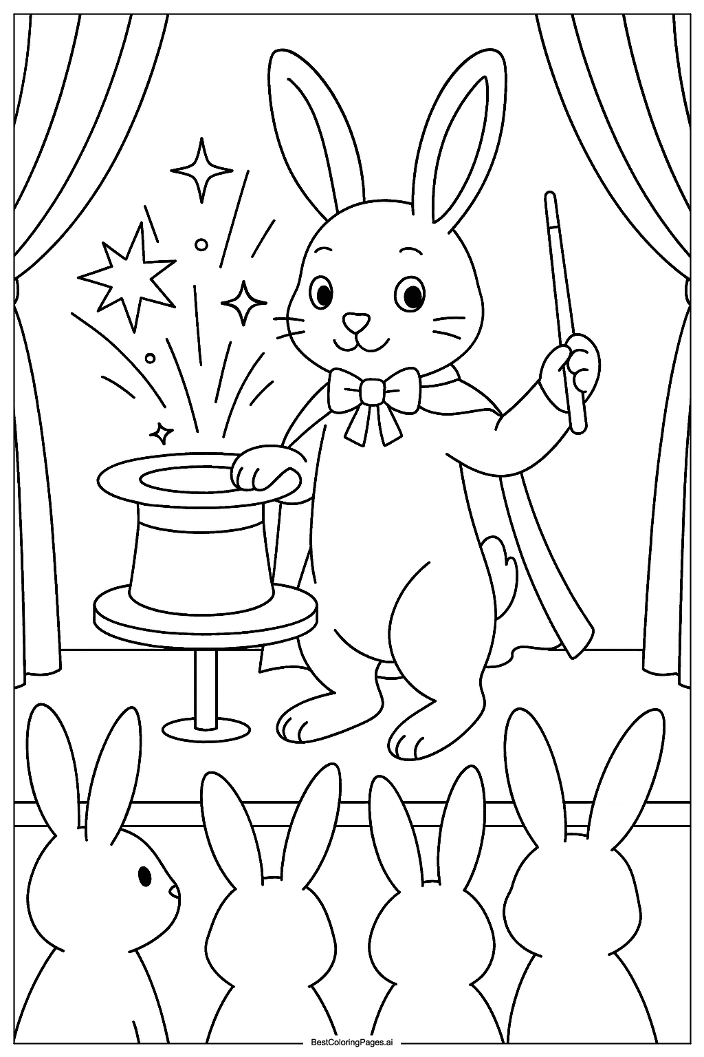 rabbit magician on stage Coloring Page