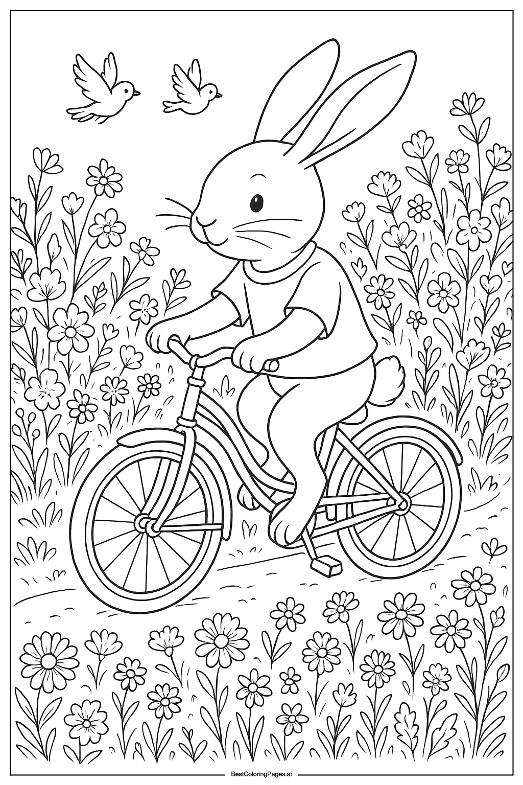 Rabbit riding a bicycle Coloring Page