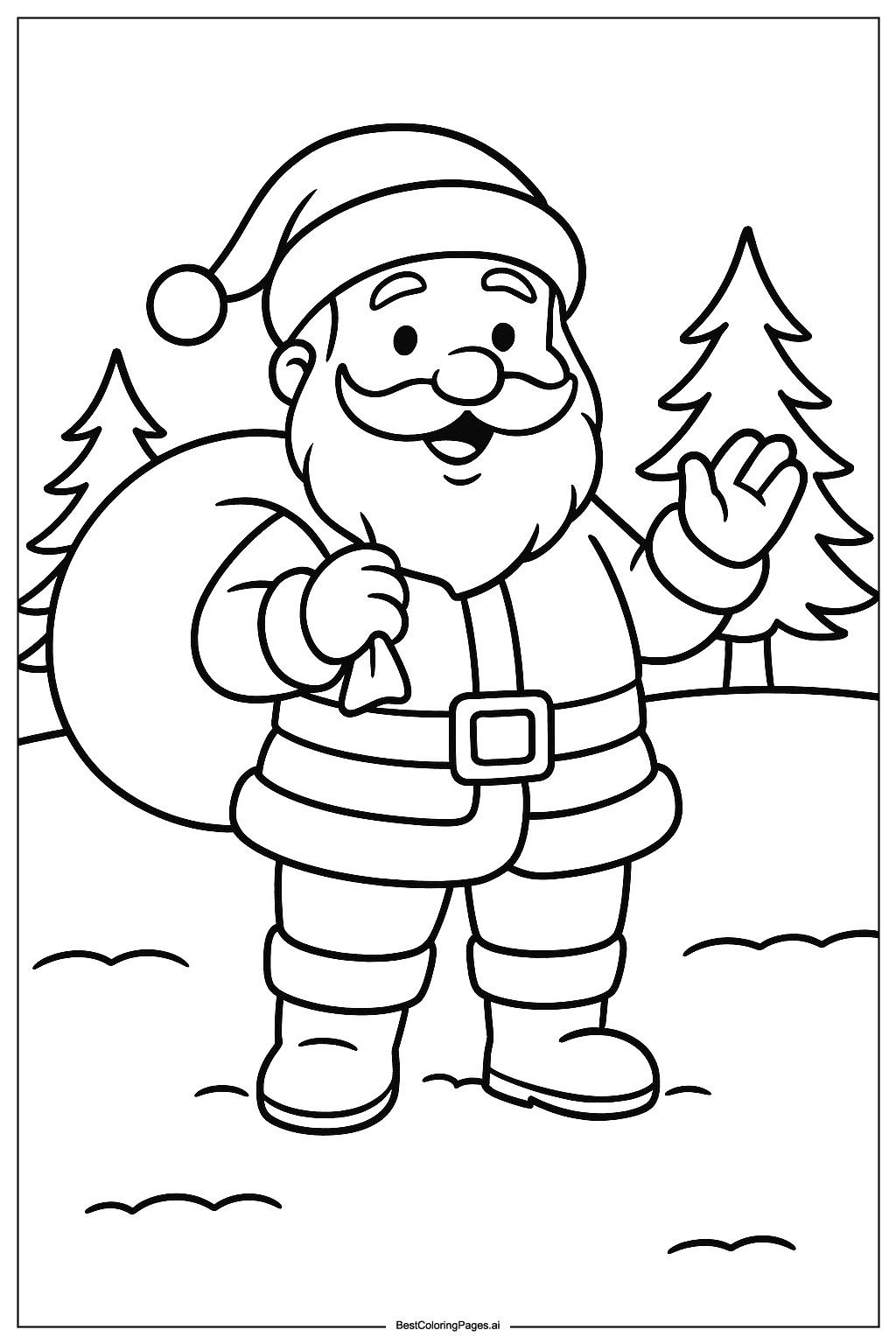 Santa Claus with gift bag Coloring Page
