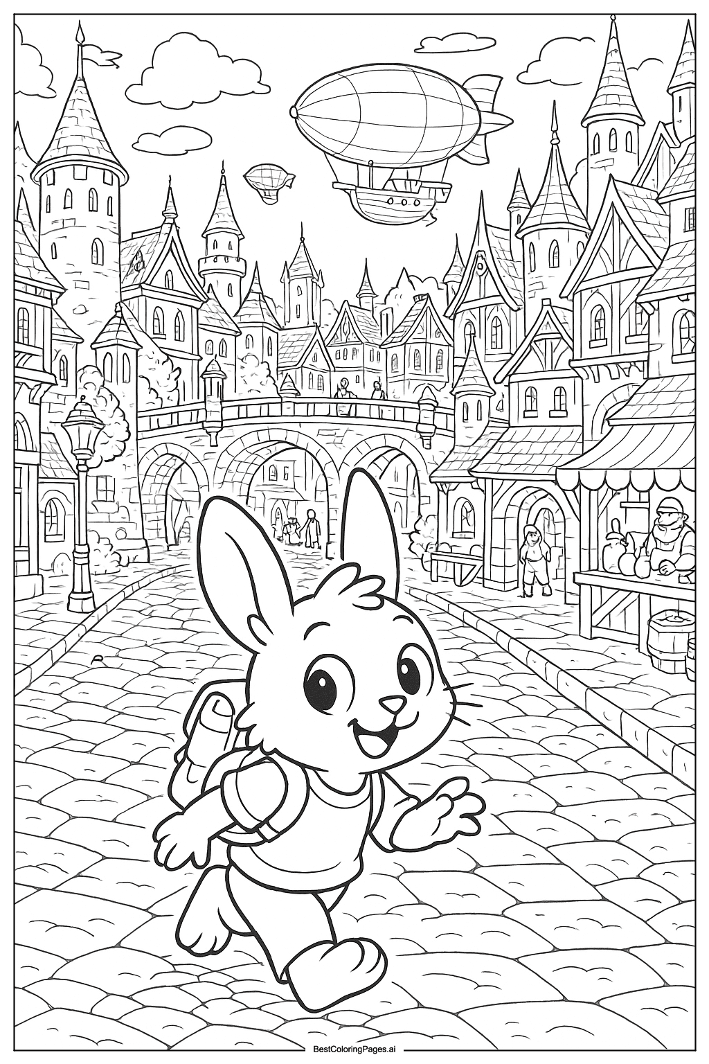 Sprunki exploring fantasy city Coloring Page