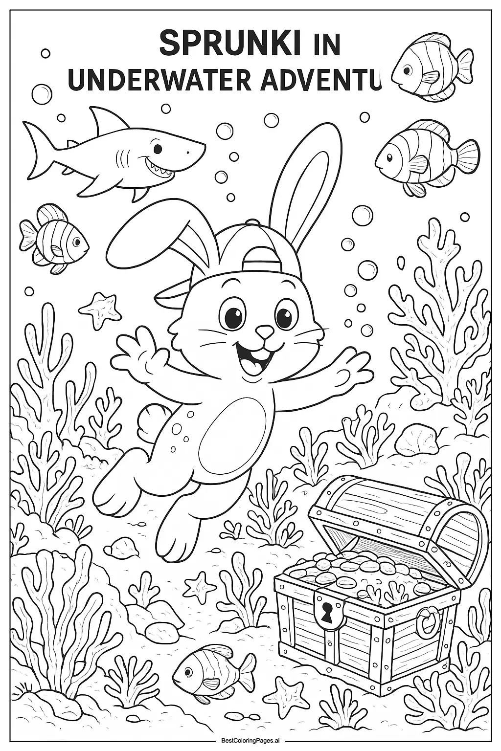 Sprunki in underwater adventure Coloring Page