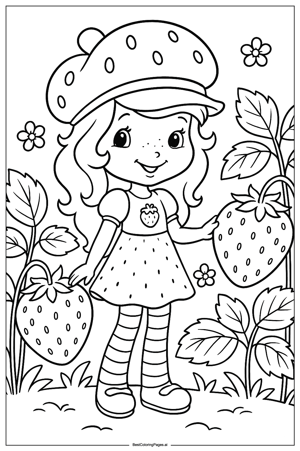 ภาพระบายสี สตรอว์เบอร์รี่ ชอร์ทเค้ก ในสวนสตรอว์เบอร์รี่ (Strawberry Shortcake in Strawberry Garden)