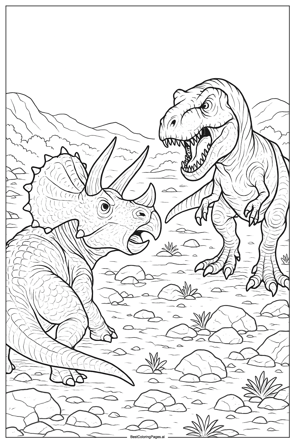 Triceratops defending from predator