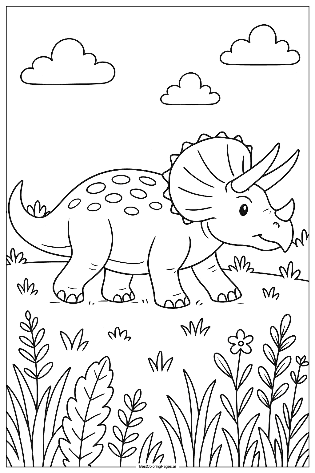 Triceratops in grassy field Coloring Page