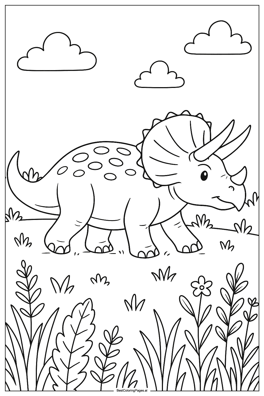 Triceratops in grassy field